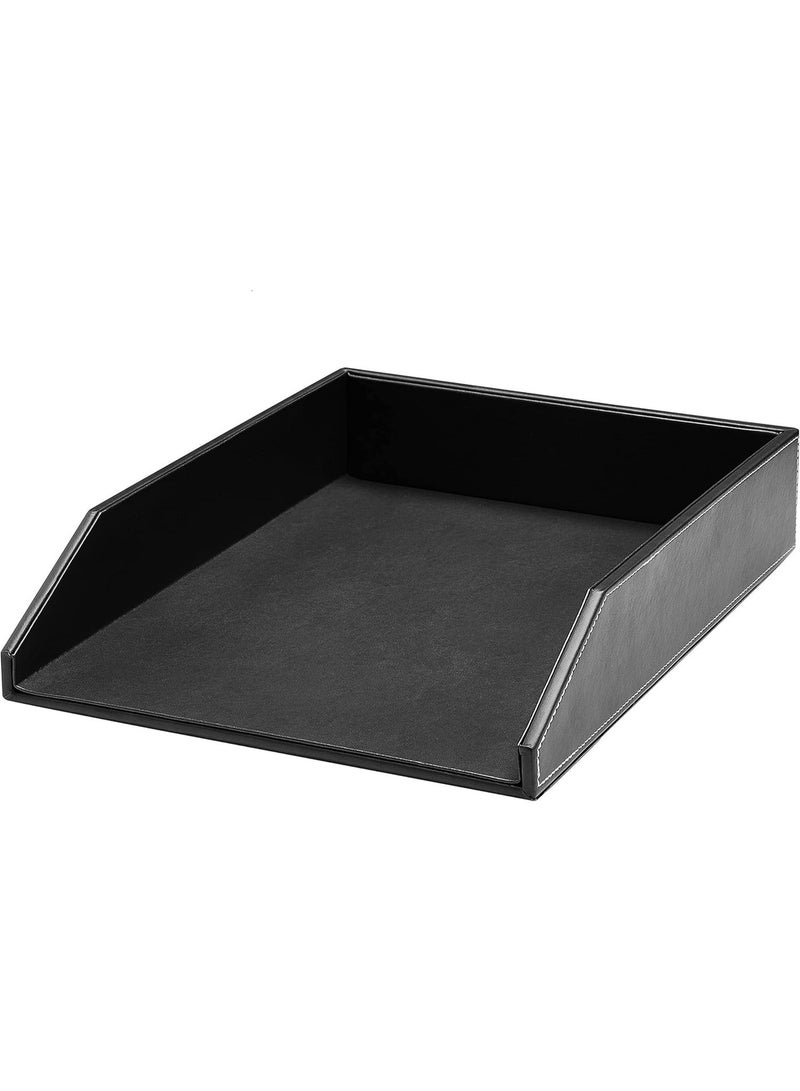 Gallaway Leather Letter Tray Organizer - PU Leather Desk Tray, Perfect for Office Organization, Document Holder Fits A4 Paper, Stackable Drawers for Extra Storage (Black) - Image 3